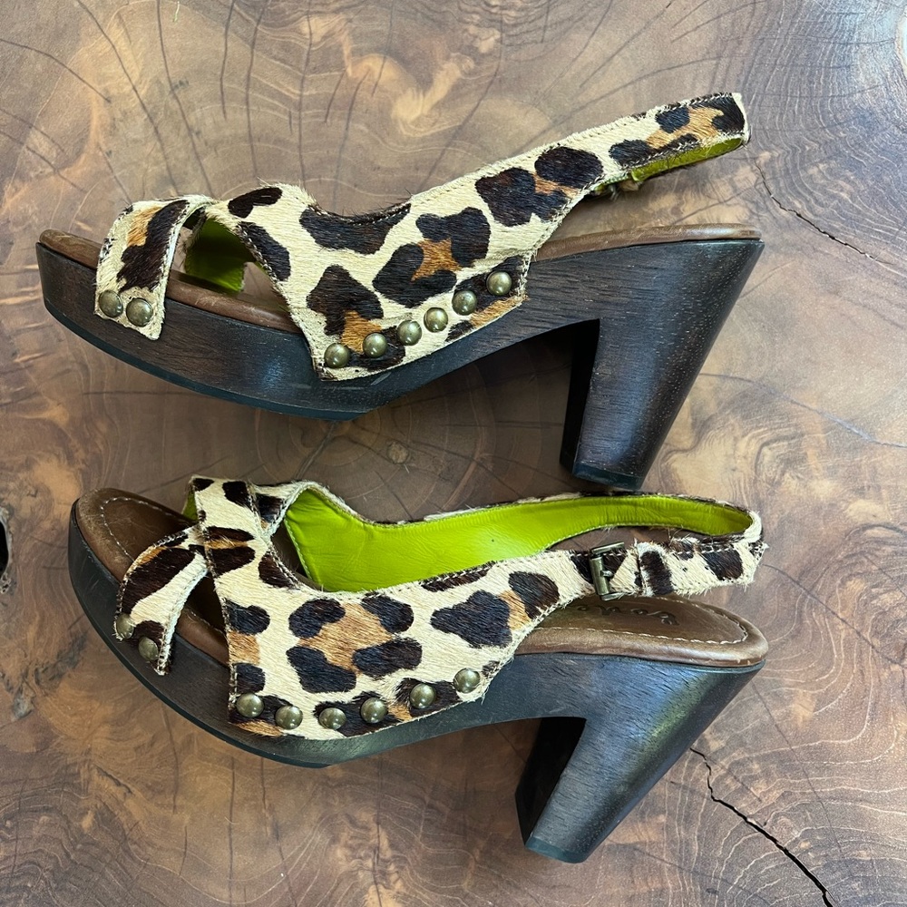 Boden Women's Leopard Print Slingback Wooden Pumps High Heel Size 36 US 6.5